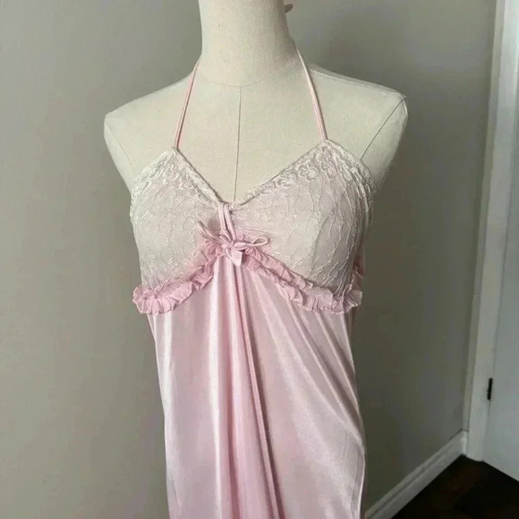 Vintage  old Hollywood glamour cottagecore fairy satin maxi slip/sleep dress M - Picture 4 of 7